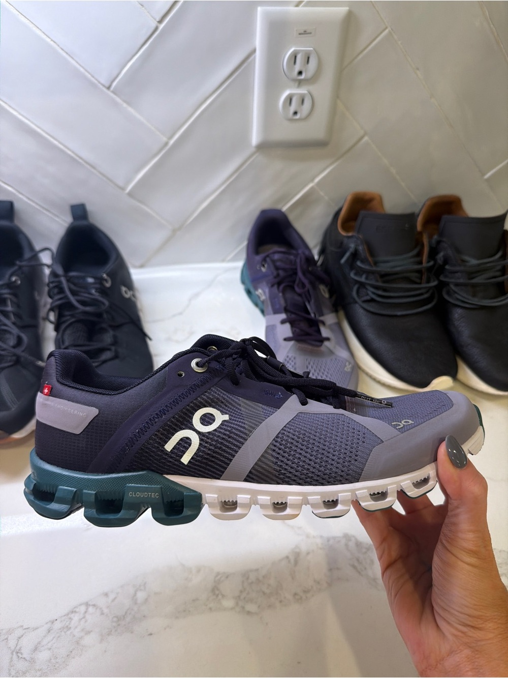 On Cloud Women’s Running Shoes Navy Purple Teal CloudTec Sneakers